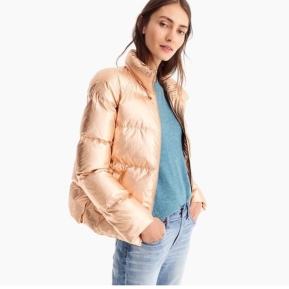 J. Crew Jackets & Blazers - J. Crew Metallic Rose Gold Puffer Jacket